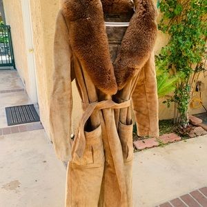XS Antique Vintage leather & suede fur coat